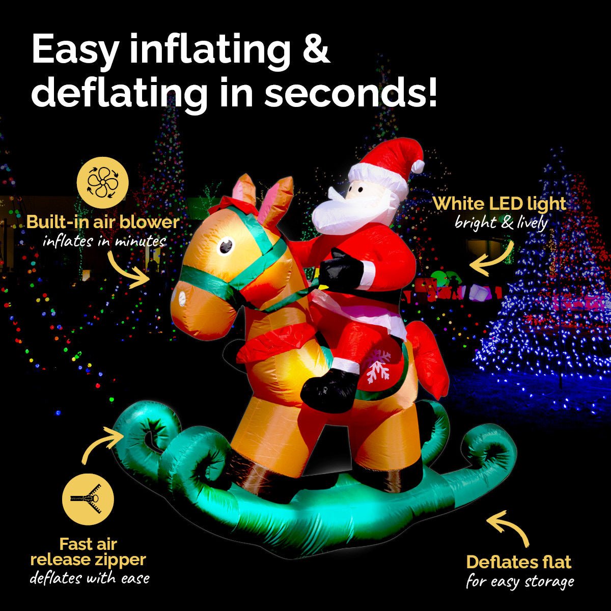 Christmas By Sas 1.8m Self Inflatable LED Santa On Rocking Horse - Little Kids Business