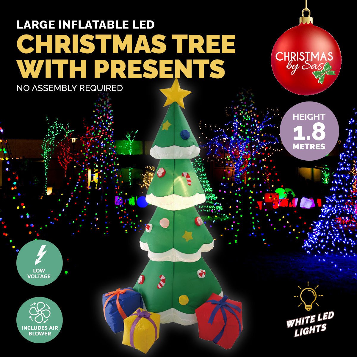 Christmas By Sas 1.8m Self Inflatable LED Tree With Presents - Little Kids Business