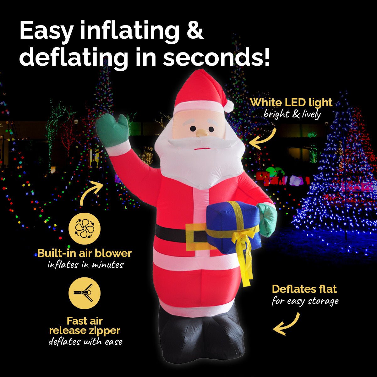Christmas By Sas 1.8m Self Inflatable LED Waving Santa & Gift Box - Little Kids Business