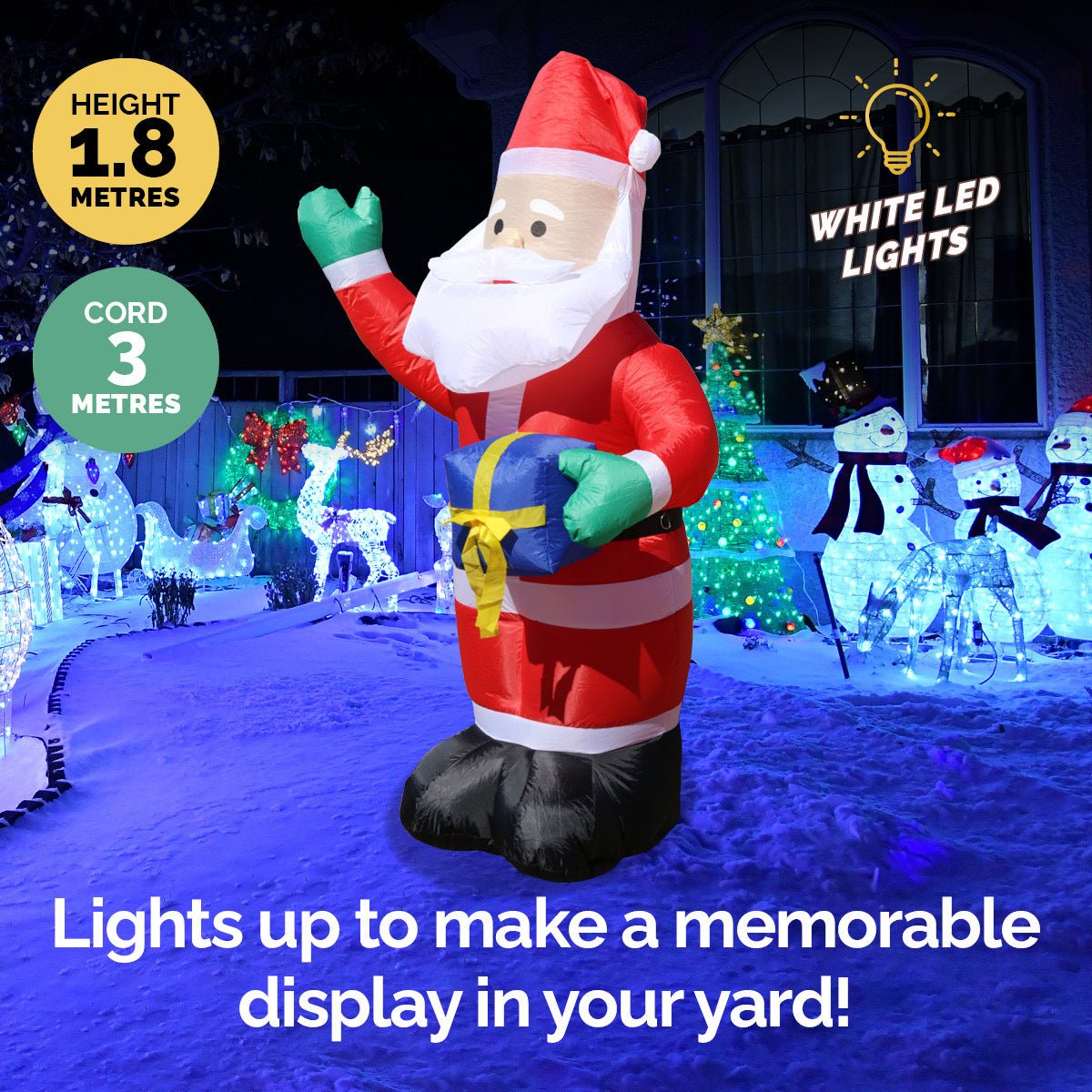 Christmas By Sas 1.8m Self Inflatable LED Waving Santa & Gift Box - Little Kids Business