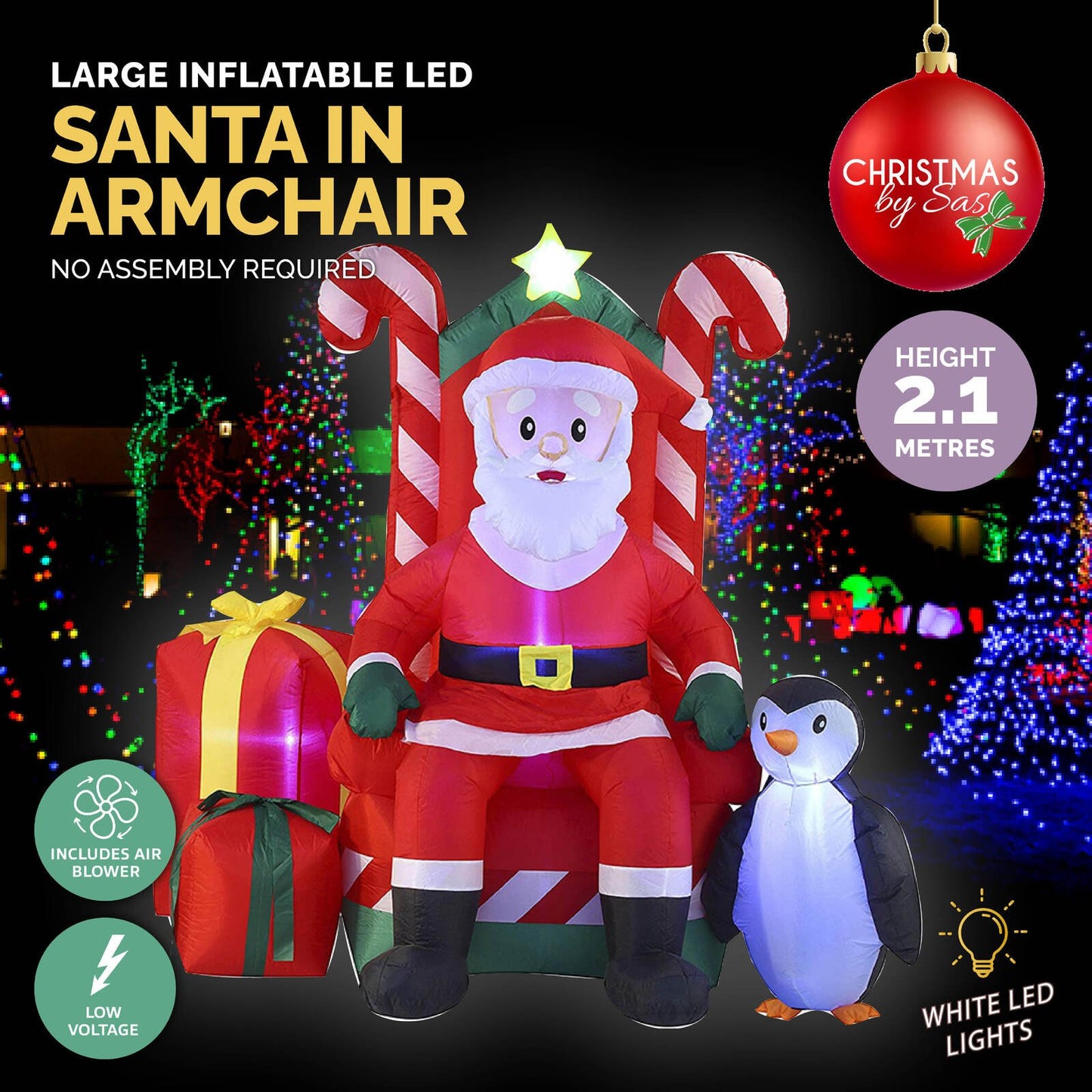Christmas By Sas 2.1m Santa In His Armchair Self Inflating LED Lighting - Little Kids Business