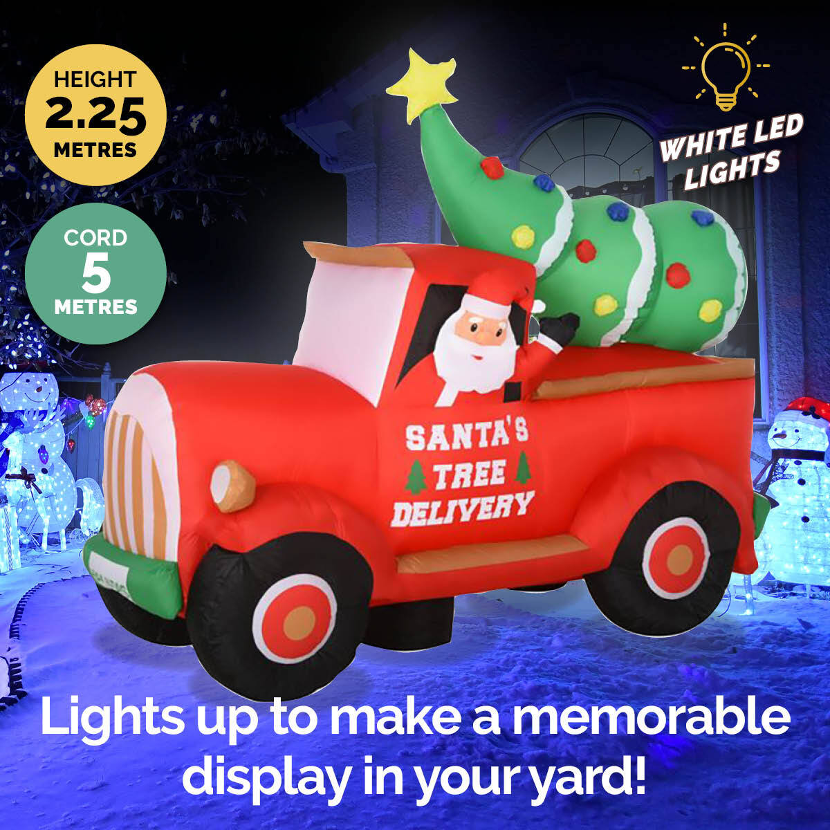 Christmas By Sas 2.25m Santa Ute & Tree Built-In Blower Bright LED Lighting - Little Kids Business