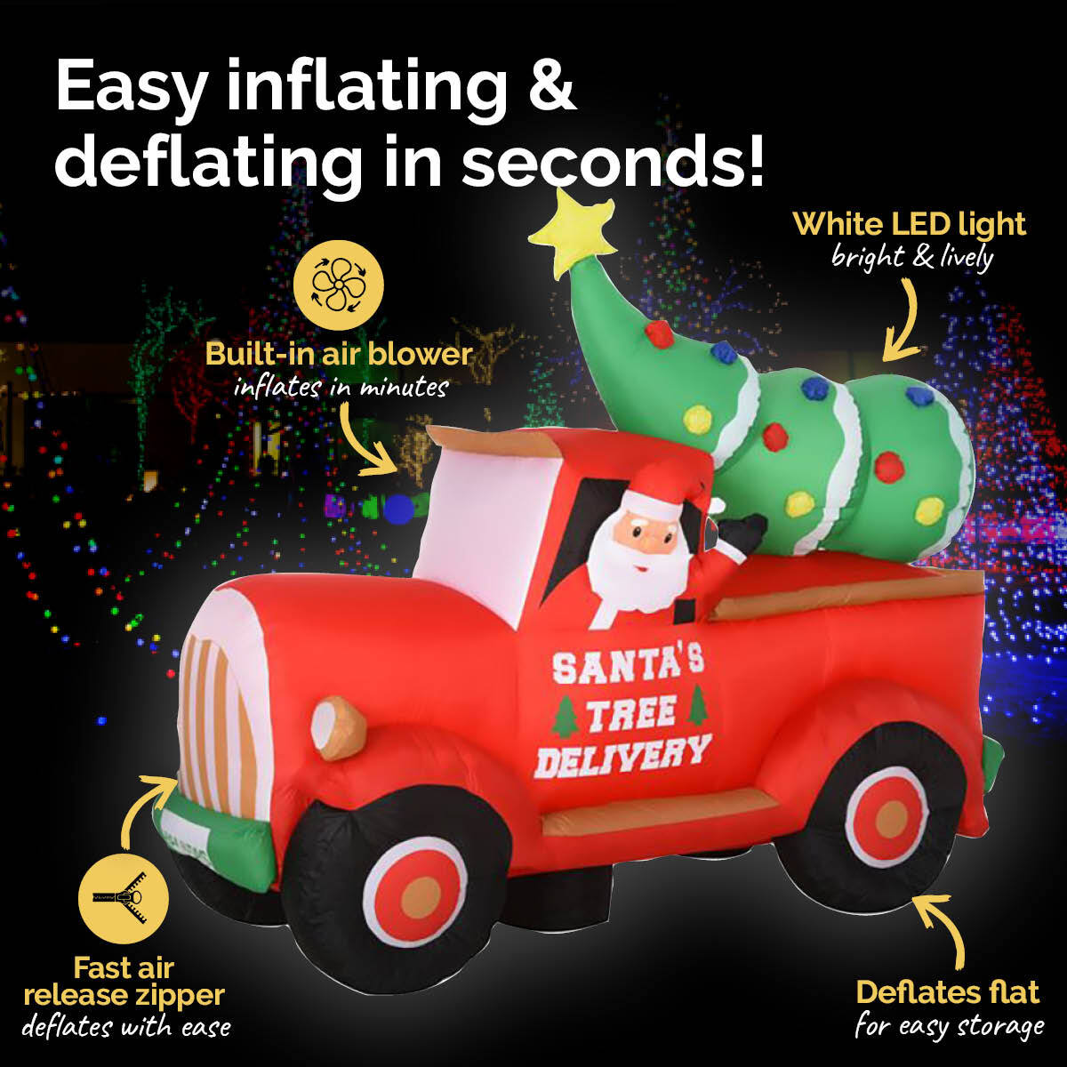 Christmas By Sas 2.25m Santa Ute & Tree Built-In Blower Bright LED Lighting - Little Kids Business