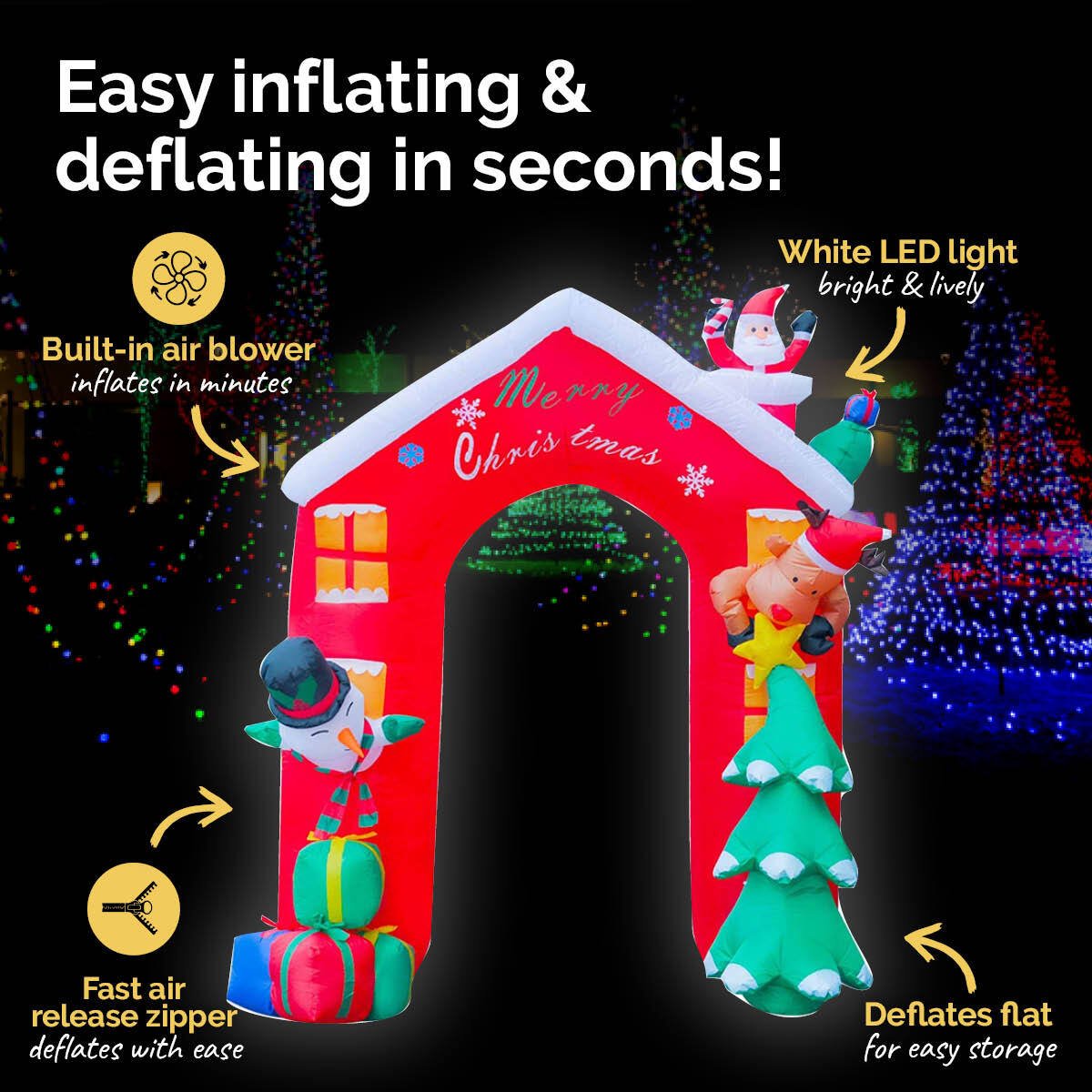 Christmas By Sas 2.4 x 2.09m Christmas Arch Self Inflating Bright LED Lights - Little Kids Business