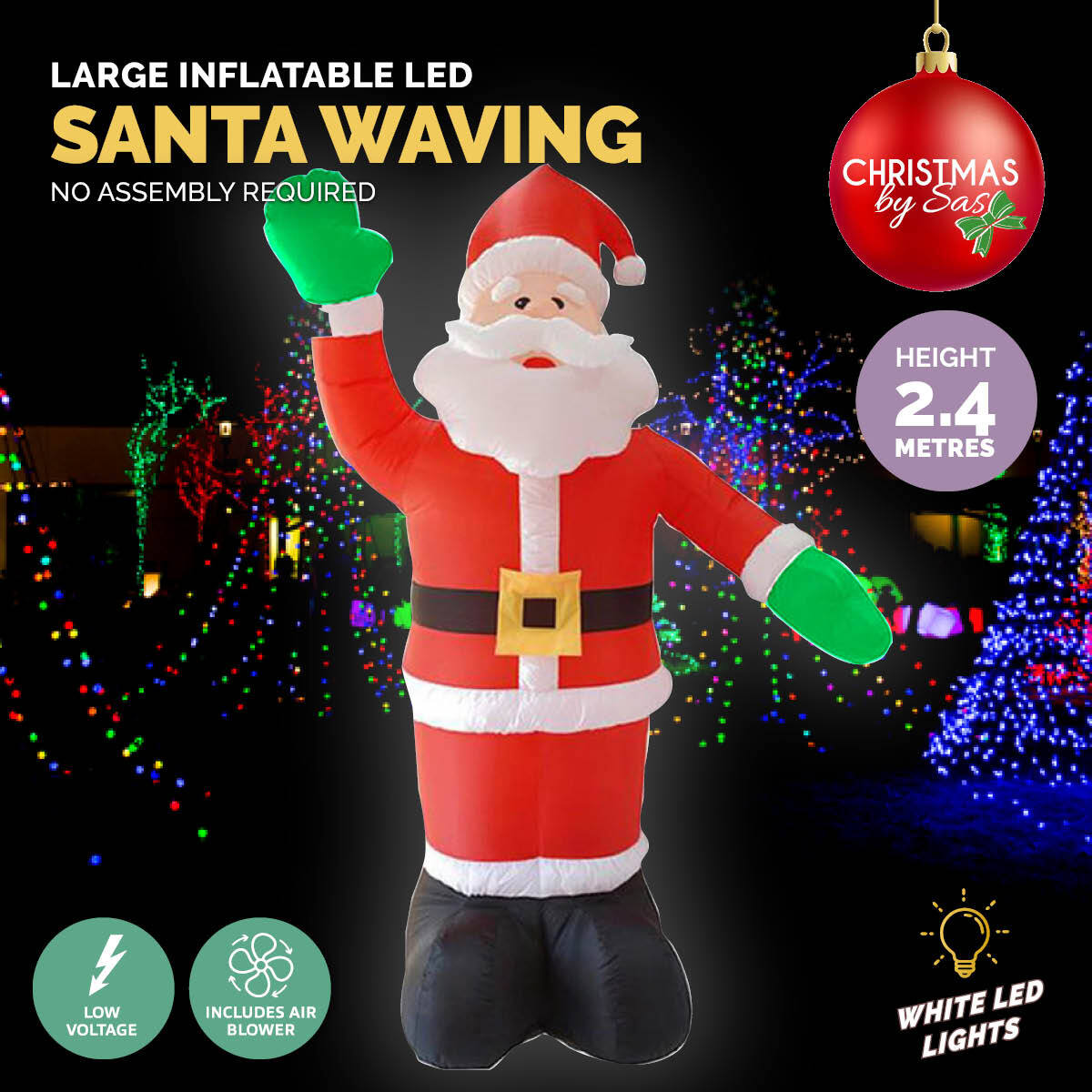 Christmas By Sas 2.4m Waving Santa Self Inflating Bright LED Lighting - Little Kids Business