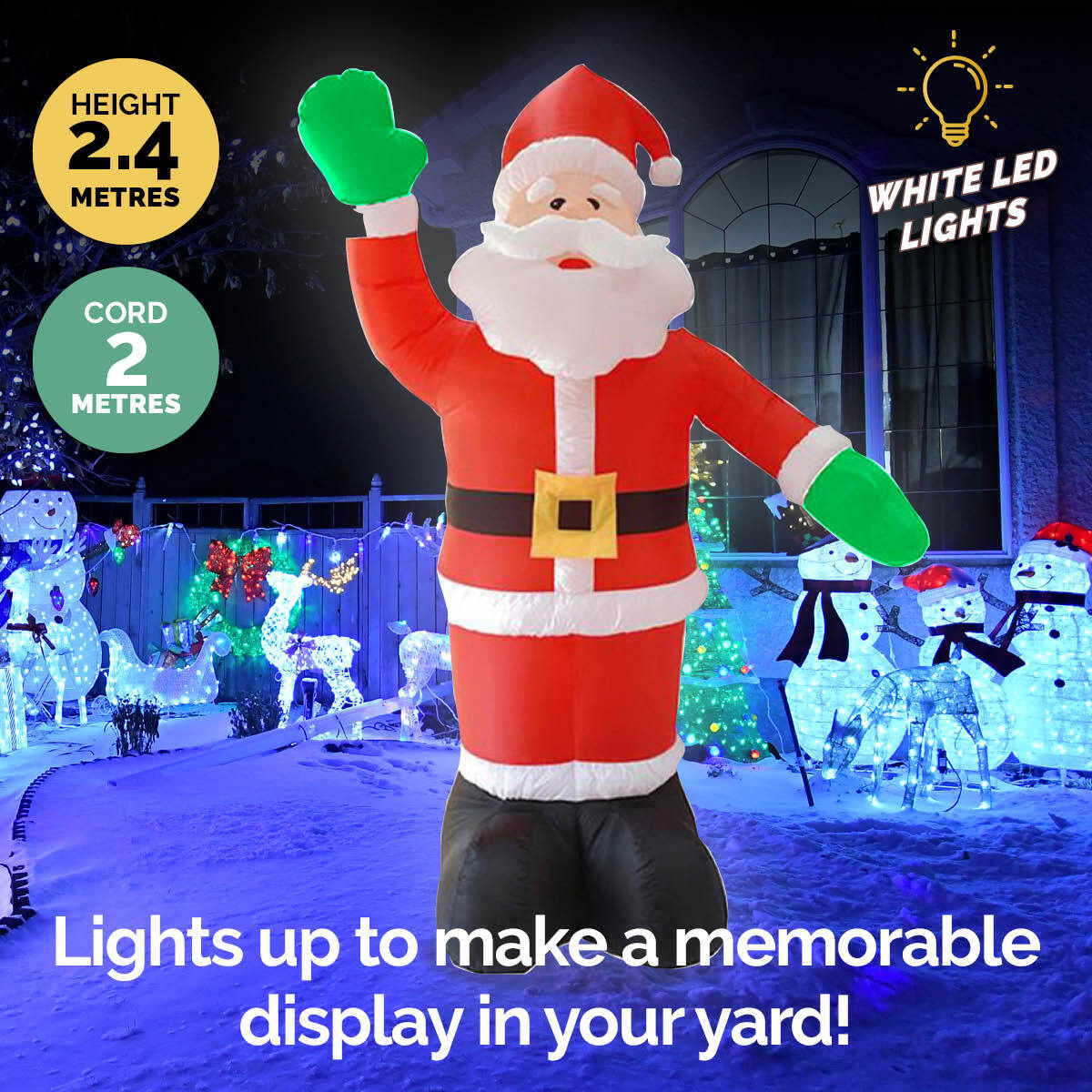 Christmas By Sas 2.4m Waving Santa Self Inflating Bright LED Lighting - Little Kids Business