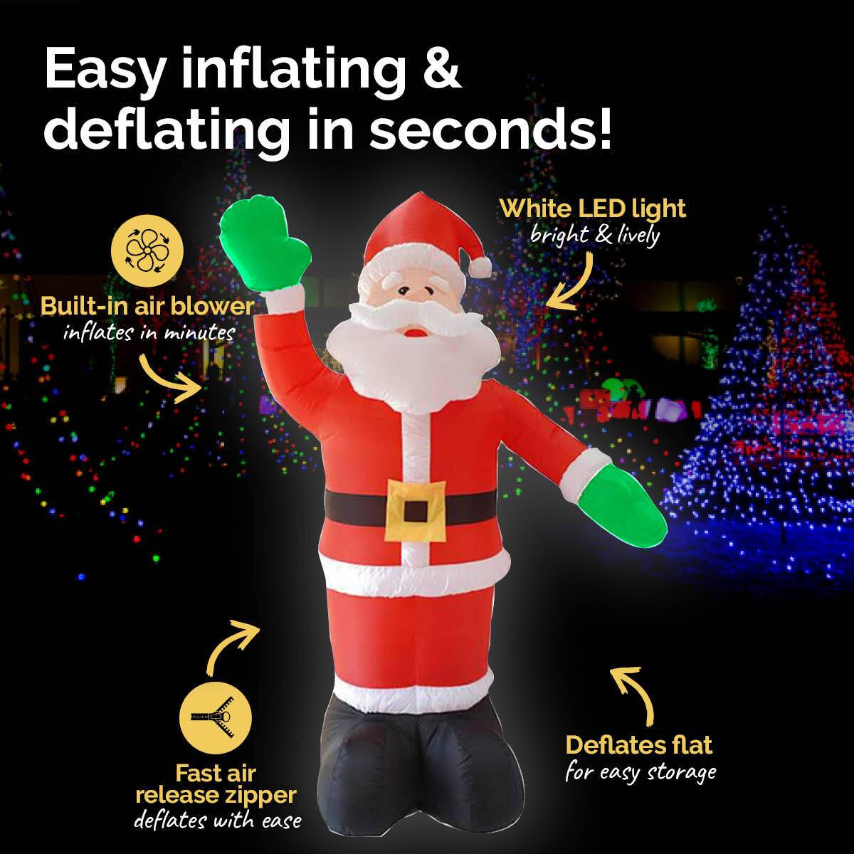 Christmas By Sas 2.4m Waving Santa Self Inflating Bright LED Lighting - Little Kids Business