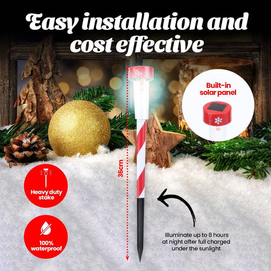 Christmas By Sas 24PCE Solar Stakes Red & White Striped Colour Changing 36cm - Little Kids Business