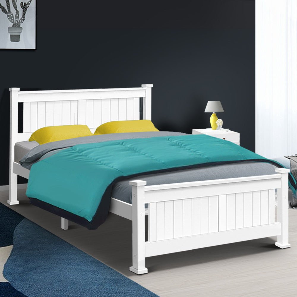 Double Size Wooden Bed Frame - White - Little Kids Business