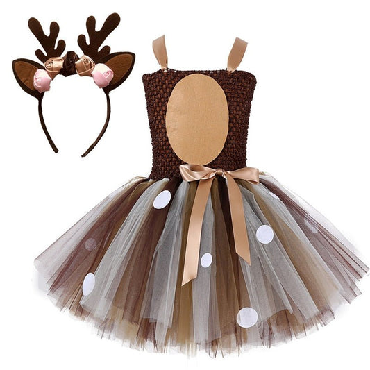 Girl Christmas Deer Tutu Dress With Headband - Little Kids Business