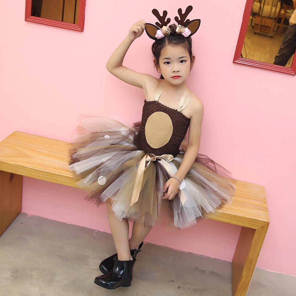 Girl Christmas Deer Tutu Dress With Headband - Little Kids Business