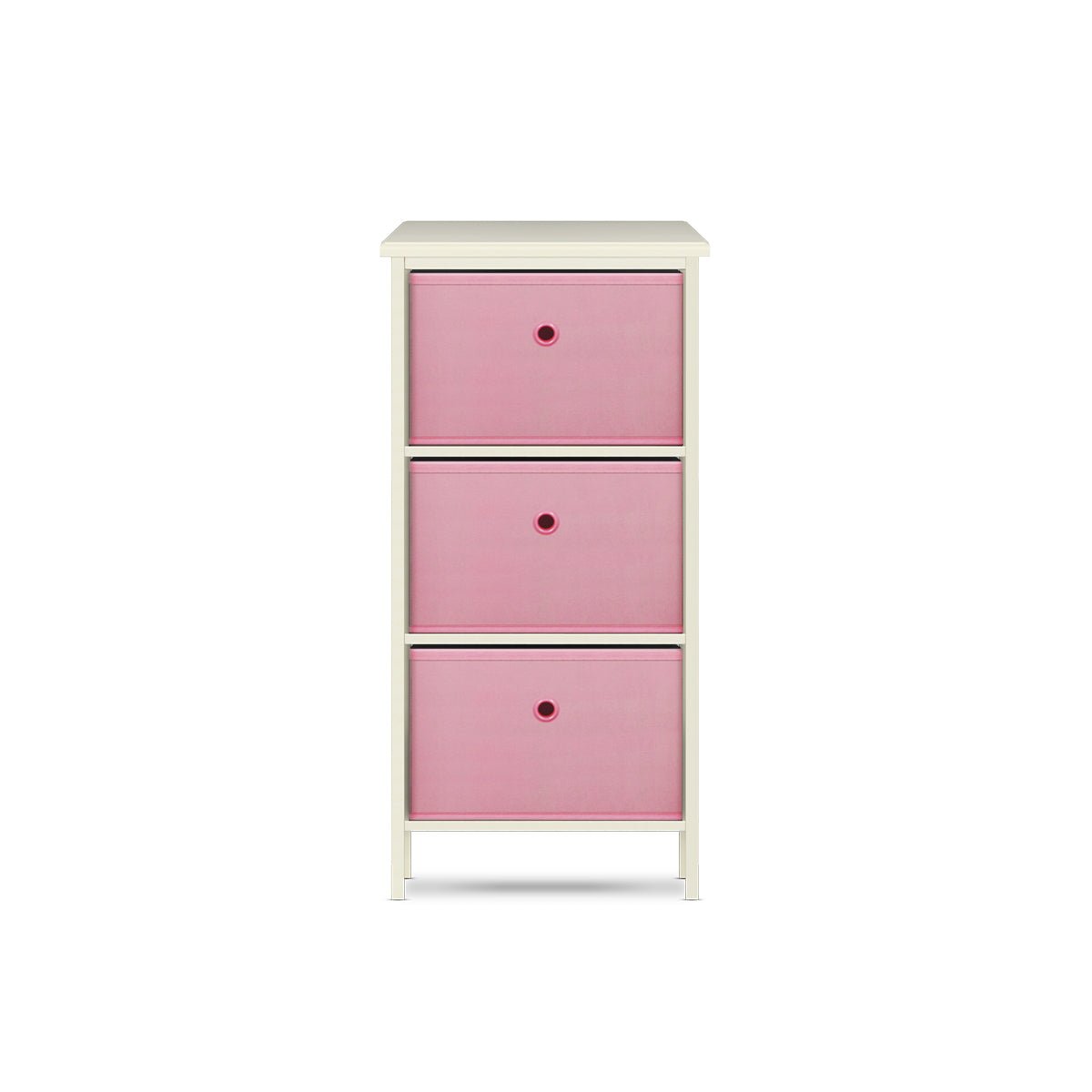 Home Master 3 Drawer Pine Wood Storage Chest Pink Fabric Baskets 70 x 80cm - Little Kids Business