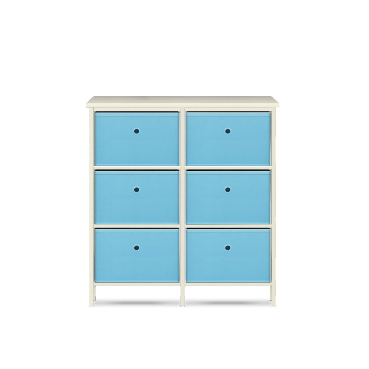 Home Master 6 Drawer Pine Wood Storage Chest Sky Blue Fabric Baskets 70 x 80cm - Little Kids Business