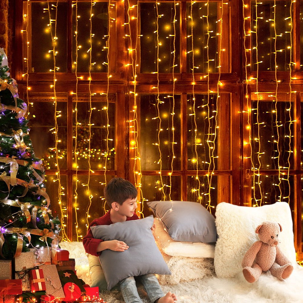 Jingle Jollys 6X3M Christmas Curtain Lights 600LED Warm White - Little Kids Business