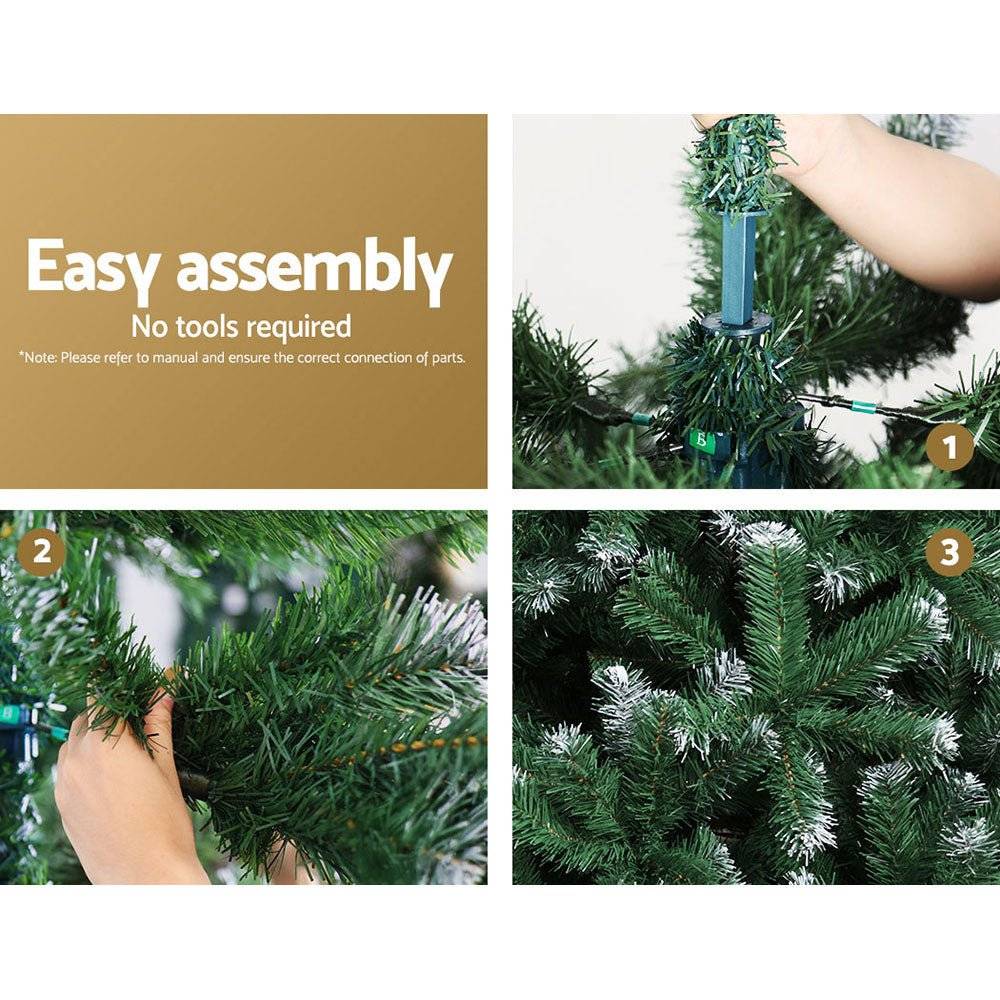 Jingle Jollys Christmas Tree 2.4M Xmas Trees Decorations Snowy Green 1400 Tips - Little Kids Business