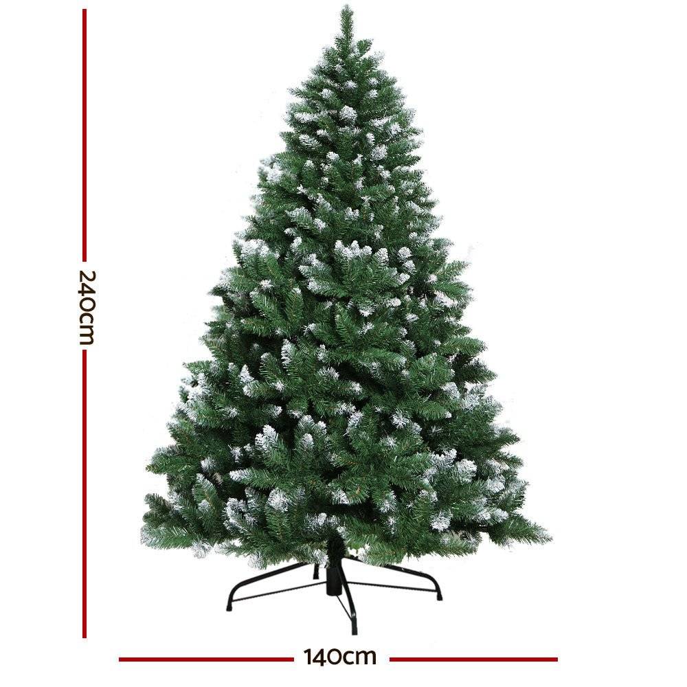 Jingle Jollys Christmas Tree 2.4M Xmas Trees Decorations Snowy Green 1400 Tips - Little Kids Business