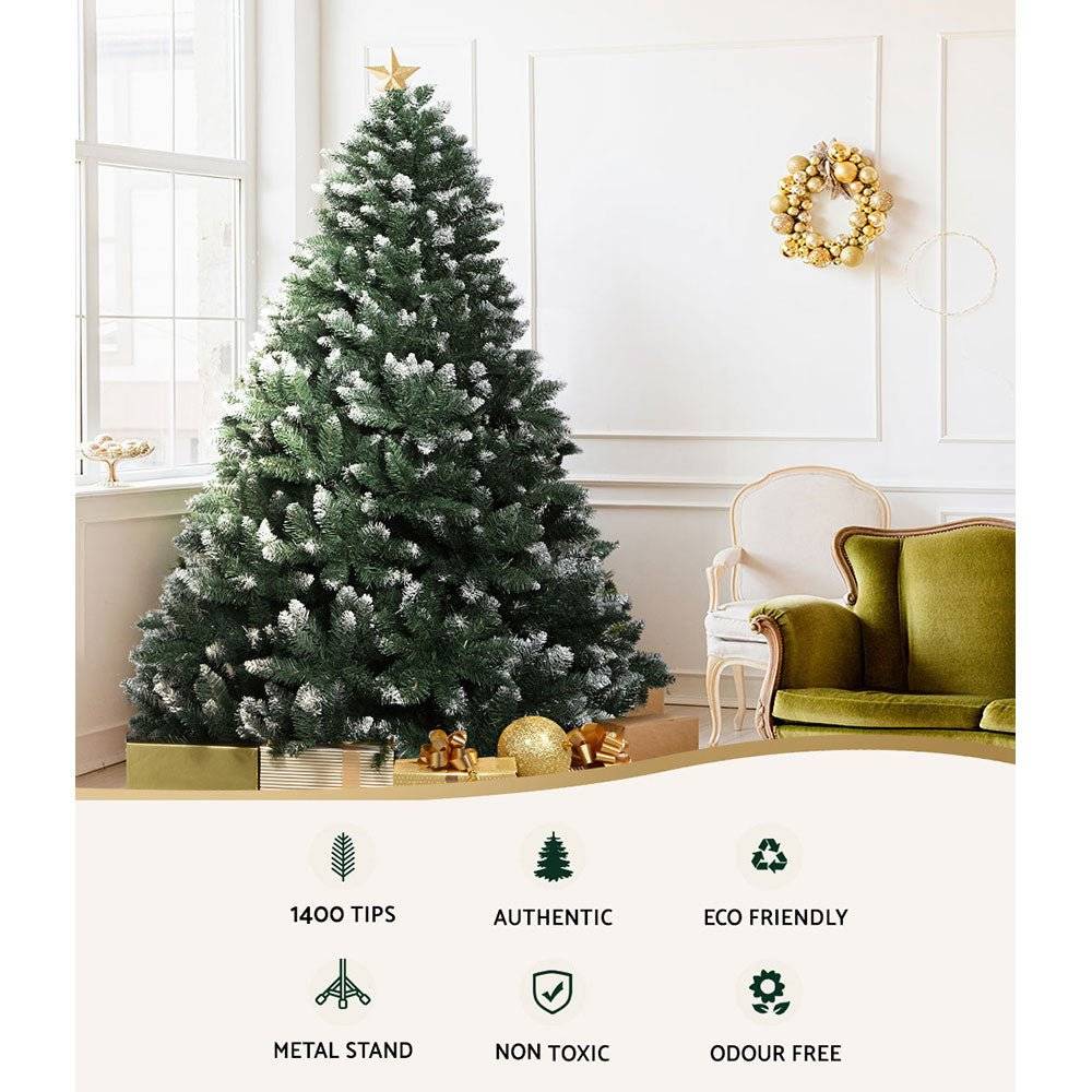 Jingle Jollys Christmas Tree 2.4M Xmas Trees Decorations Snowy Green 1400 Tips - Little Kids Business