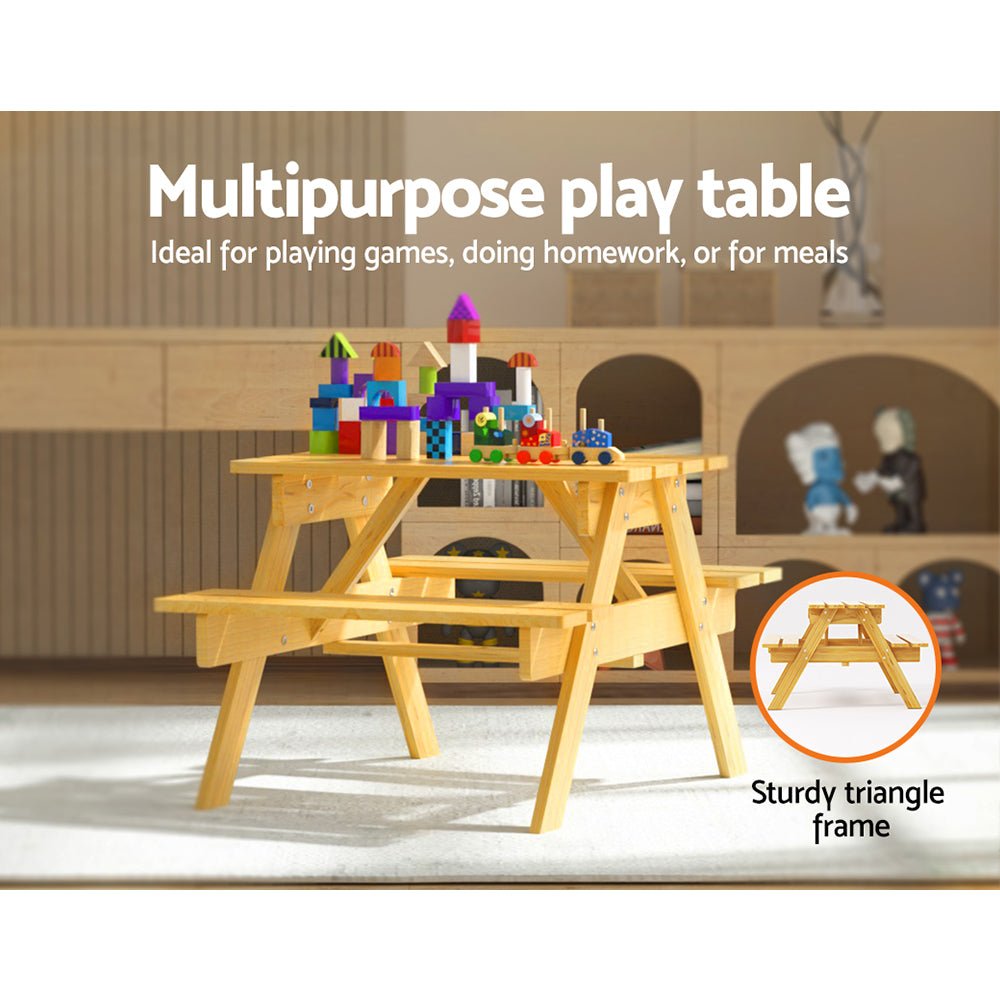 Keezi Kids Outdoor Table and Chairs Picnic Bench Seat Children Wooden Indoor - Little Kids Business
