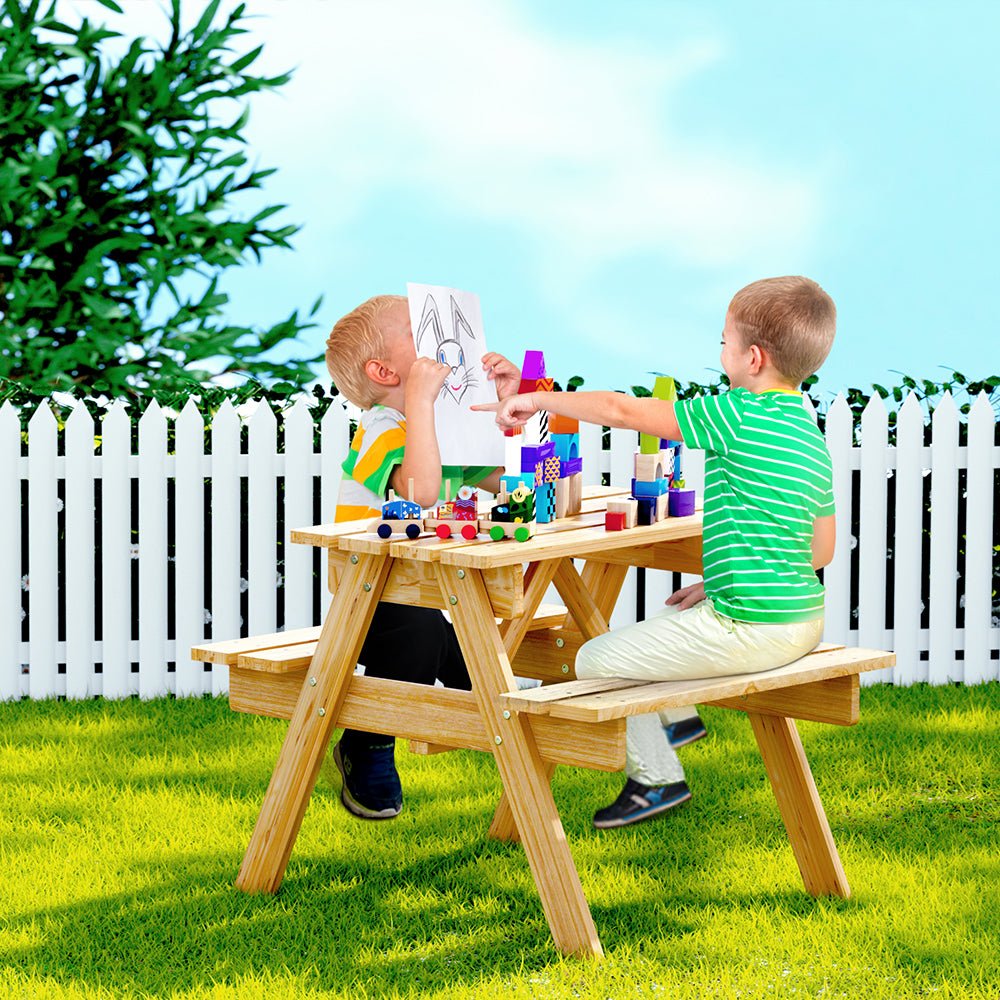 Keezi Kids Outdoor Table and Chairs Picnic Bench Seat Children Wooden Indoor - Little Kids Business