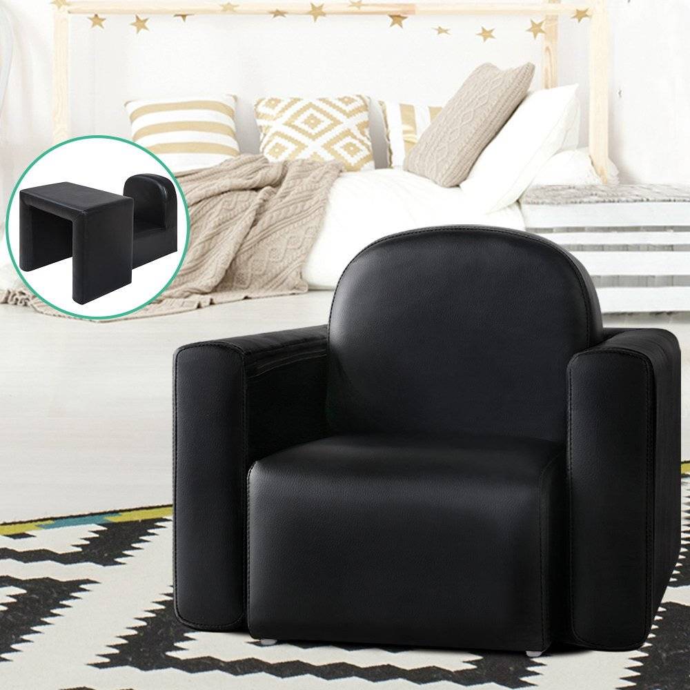 Keezi Kids Sofa Armchair Black PU Leather Convertible Chair Table Couch Children - Little Kids Business