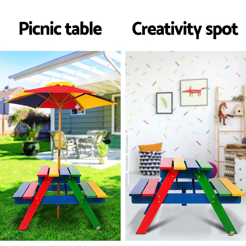 Keezi Kids Wooden Picnic Table Set with Umbrella - Little Kids Business