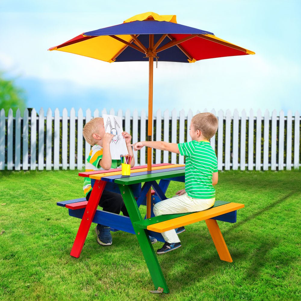 Keezi Kids Wooden Picnic Table Set with Umbrella - Little Kids Business