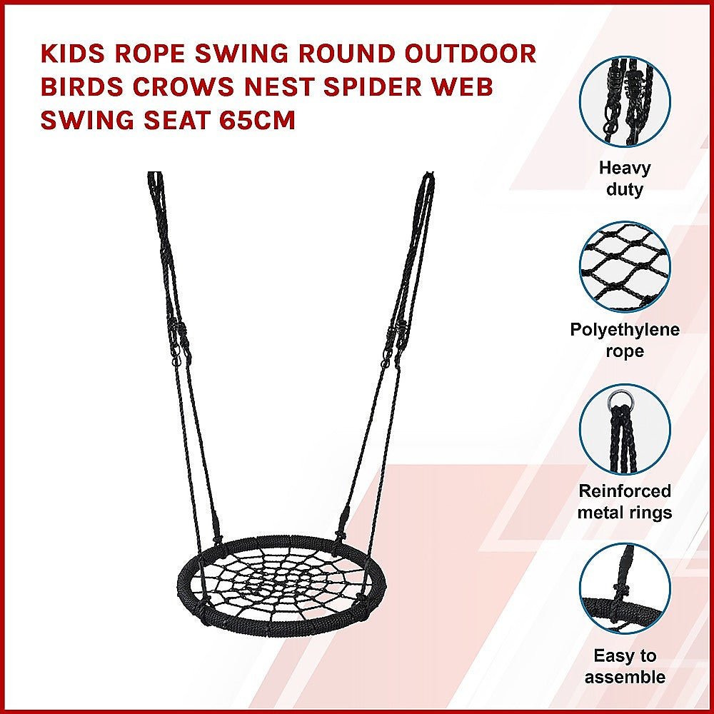 Kids Rope Swing Round Outdoor Birds Crows Nest Spider Web Swing Seat 65cm - Little Kids Business
