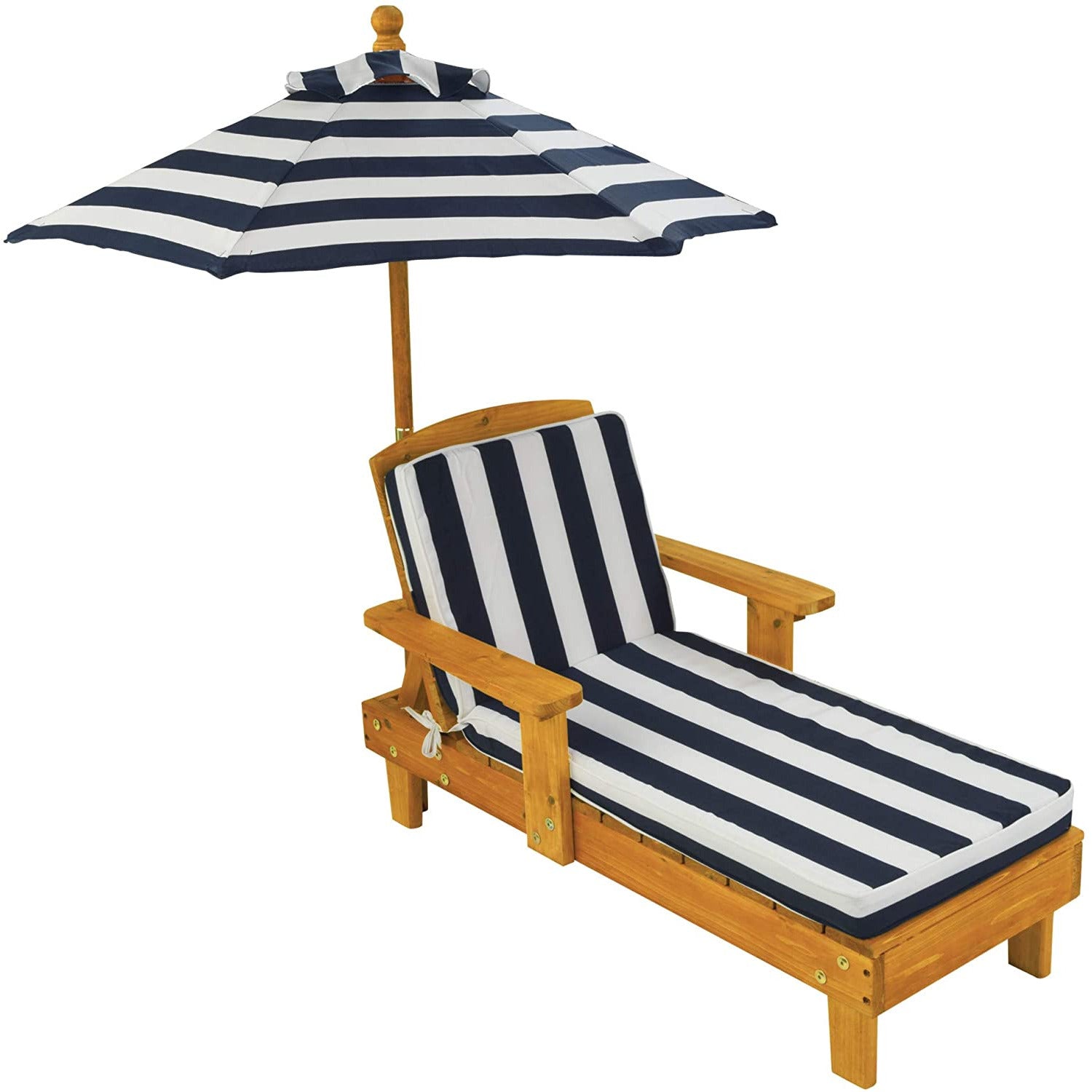 Outdoor Chaise with Umbrella and Navy Stripe Cushion for kids - Little Kids Business