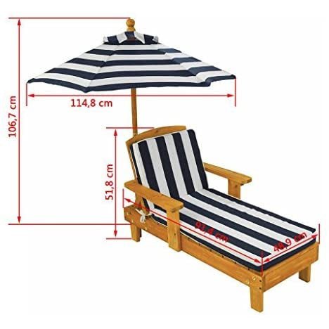 Outdoor Chaise with Umbrella and Navy Stripe Cushion for kids - Little Kids Business