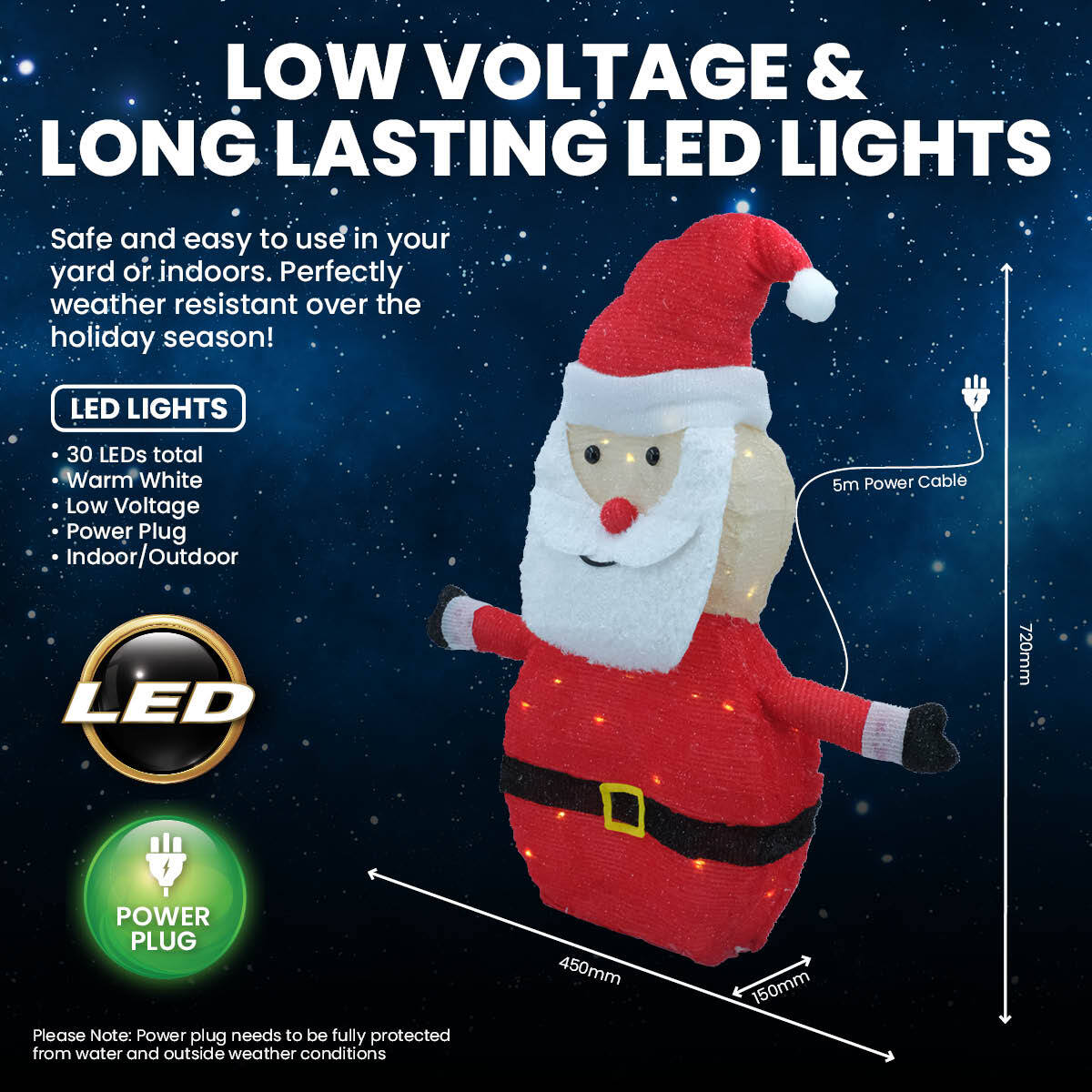 SAS Electrical 45 x 72cm 3D Santa Ornament Warm White LED Lighting - Little Kids Business