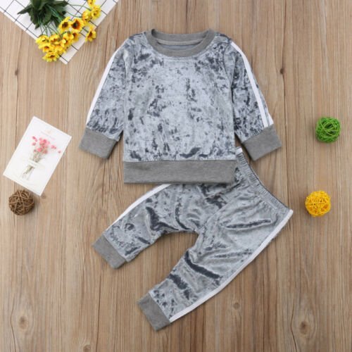 Velvet Kids Toddler and Kids 2PCS Clothing Outfit Set - Pink or Gray - Little Kids Business