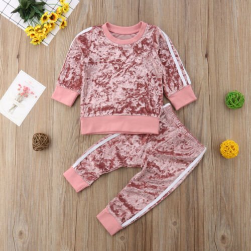 Velvet Kids Toddler and Kids 2PCS Clothing Outfit Set - Pink or Gray - Little Kids Business